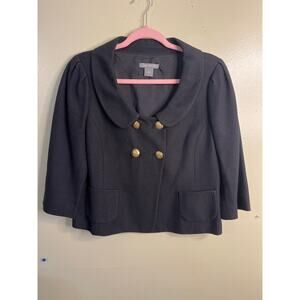 Ann Taylor double breasted 3/4 sleeve cropped black blazer gold buttons, size 6